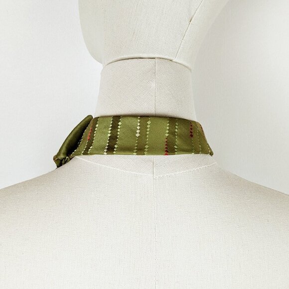 Women's Chartreuse Ascot Scarf - Green Silk Retro Scarf - Picture 5 of 6